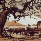 Thumb Ochsenwagen unter einem Baum